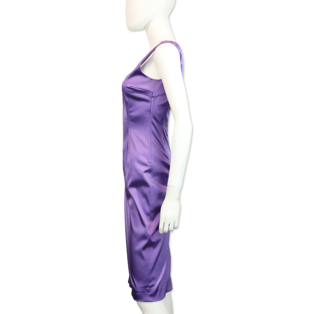 Dolce & Gabbana Purple Satin Sleeveless Scoop Neck Midi Dress
