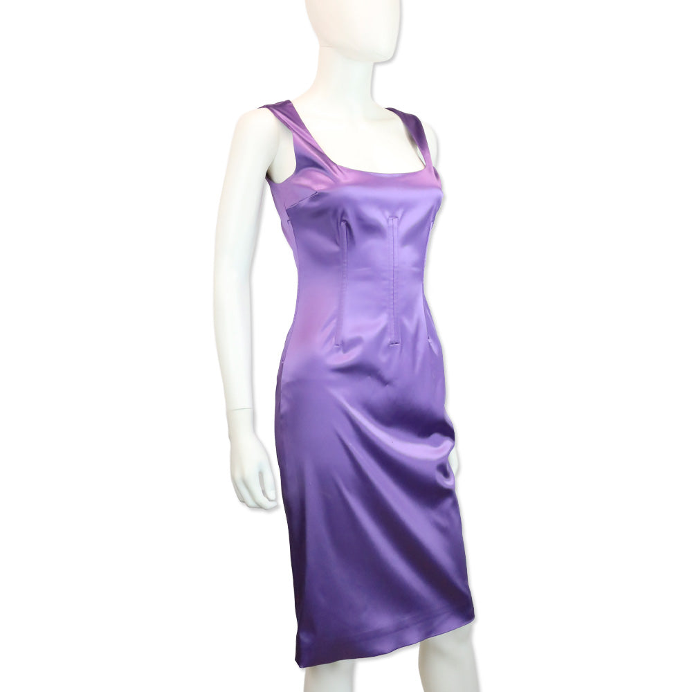 Dolce & Gabbana Purple Satin Sleeveless Scoop Neck Midi Dress