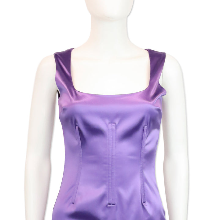 Dolce & Gabbana Purple Satin Sleeveless Scoop Neck Midi Dress