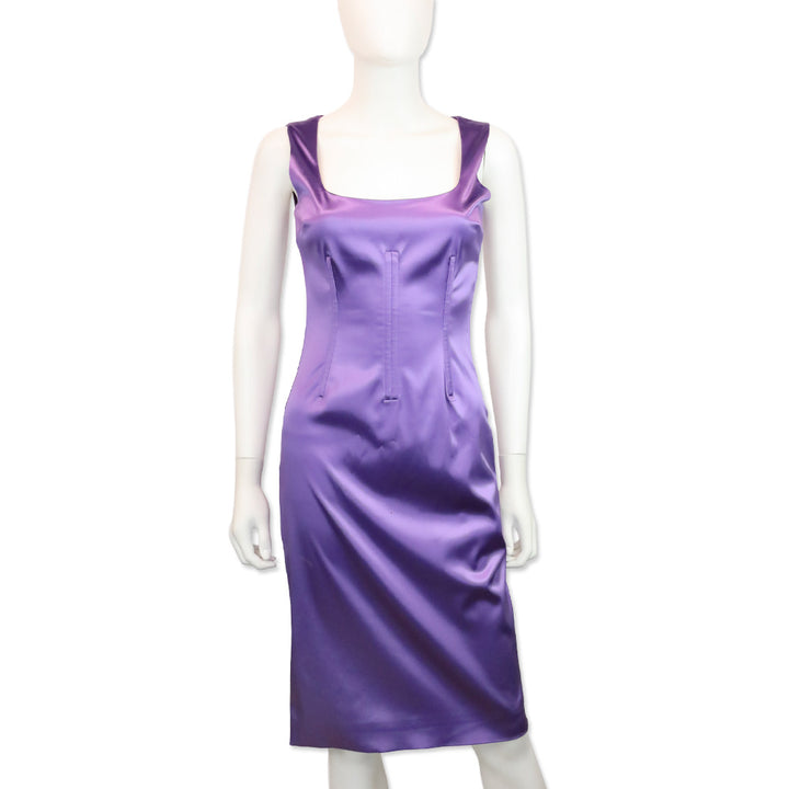 Dolce & Gabbana Purple Satin Sleeveless Scoop Neck Midi Dress
