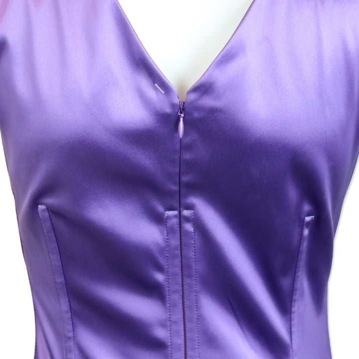 Dolce & Gabbana Purple Satin Sleeveless Scoop Neck Midi Dress
