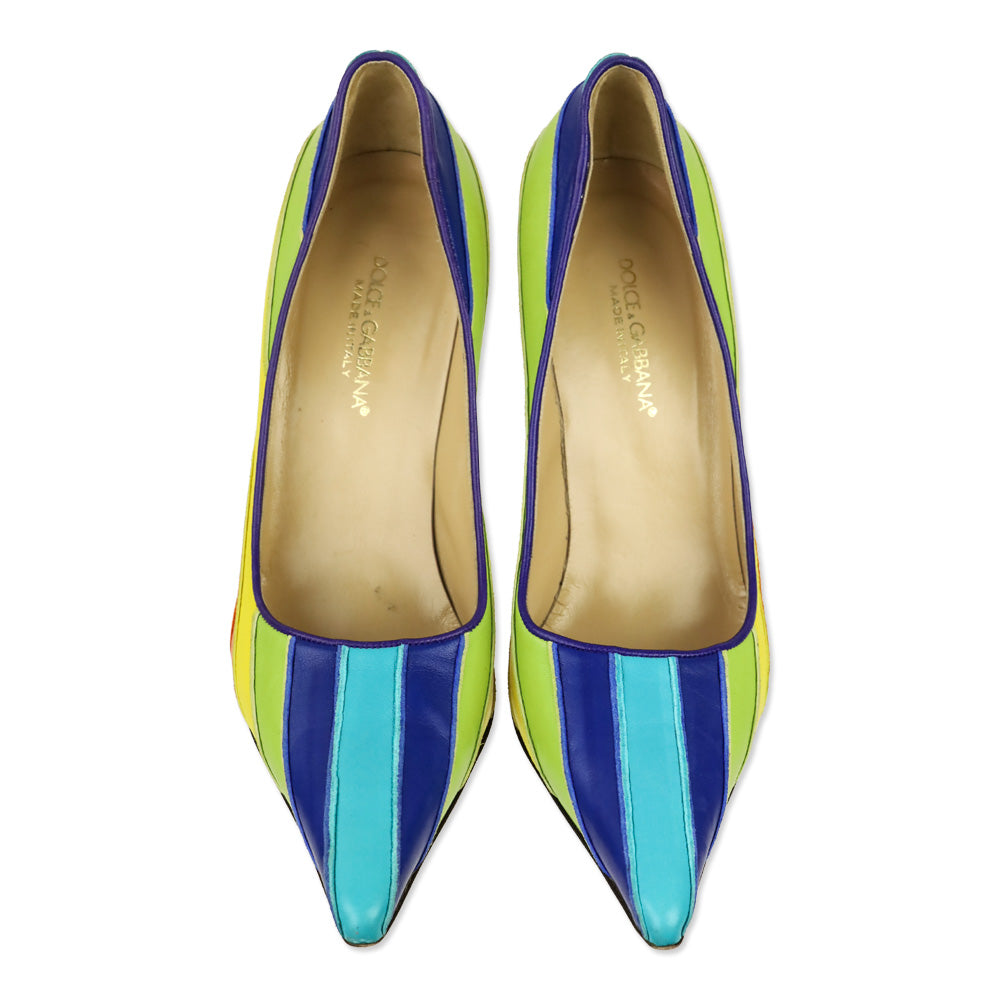 Dolce & Gabbana Rainbow Striped Leather Pointed Toe Pumps