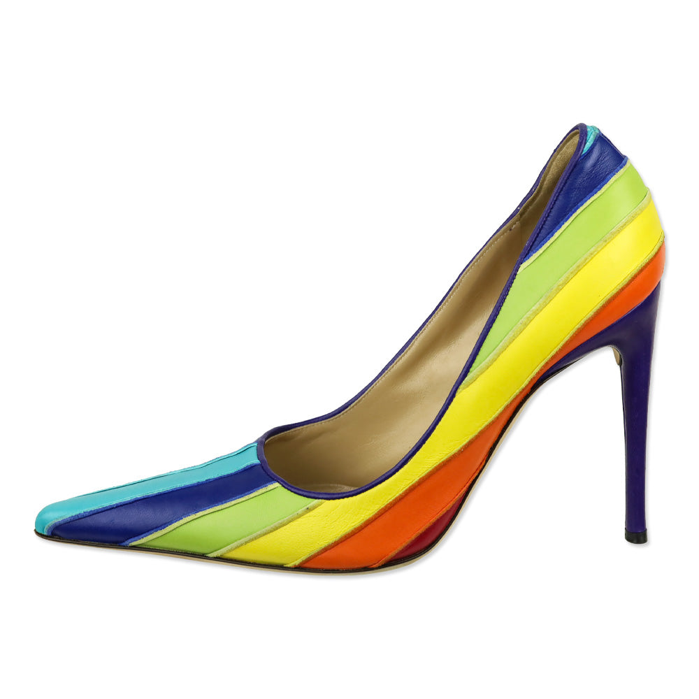 Dolce & Gabbana Rainbow Striped Leather Pointed Toe Pumps