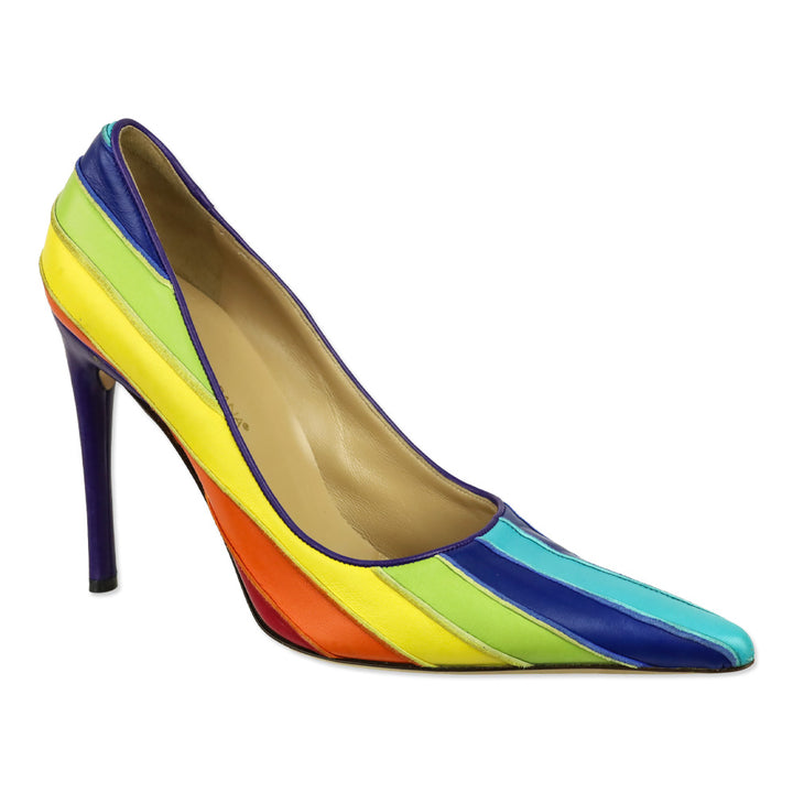 Dolce & Gabbana Rainbow Striped Leather Pointed Toe Pumps