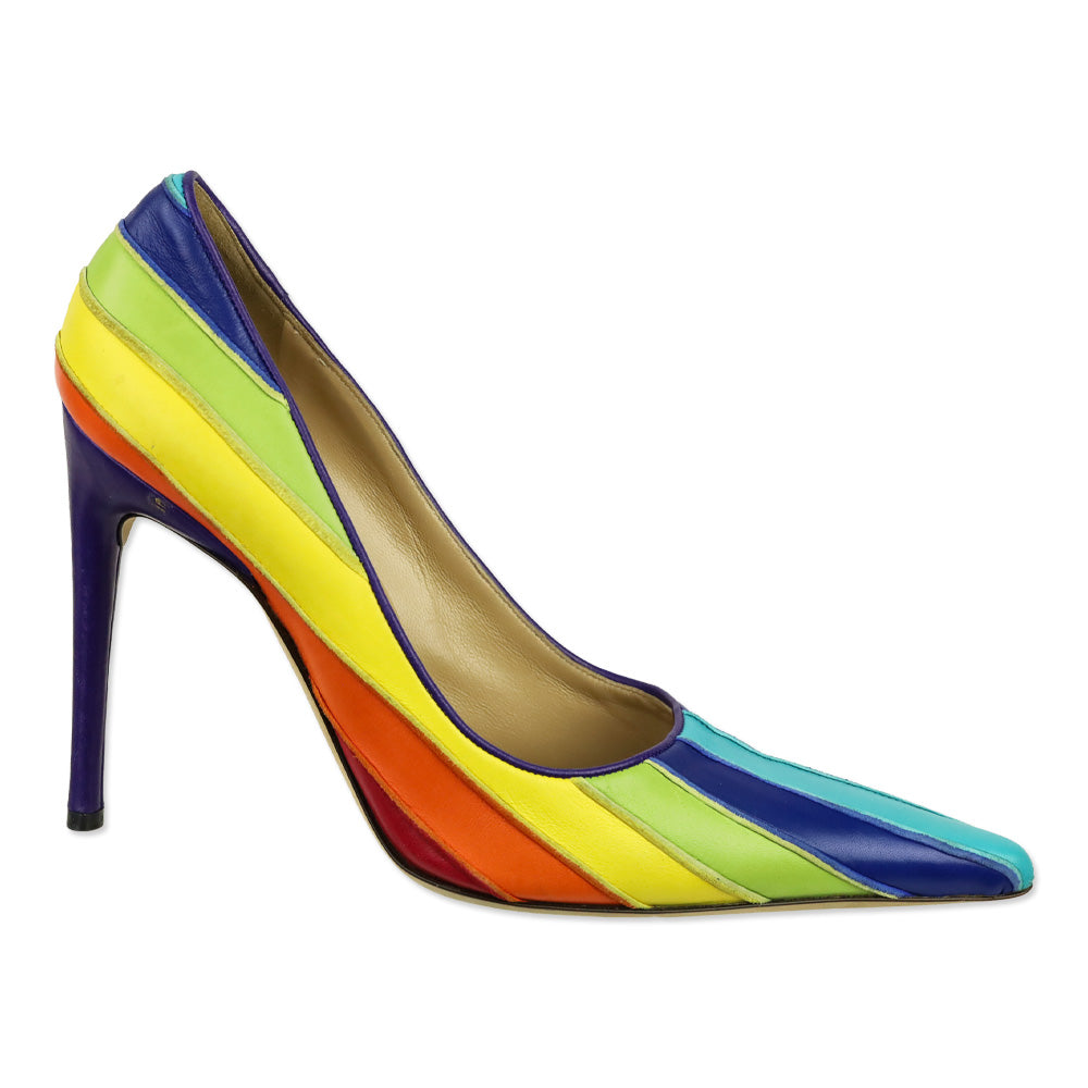 Dolce & Gabbana Rainbow Striped Leather Pointed Toe Pumps