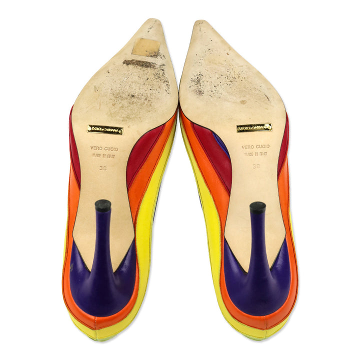 Dolce & Gabbana Rainbow Striped Leather Pointed Toe Pumps