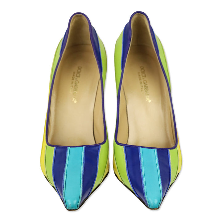 Dolce & Gabbana Rainbow Striped Leather Pointed Toe Pumps