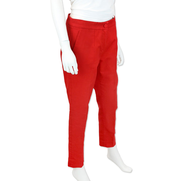 Dolce & Gabbana Red Cotton Canvas Straight Leg Mid-Rise Pants