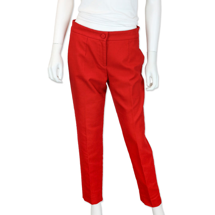 Dolce & Gabbana Red Cotton Canvas Straight Leg Mid-Rise Pants