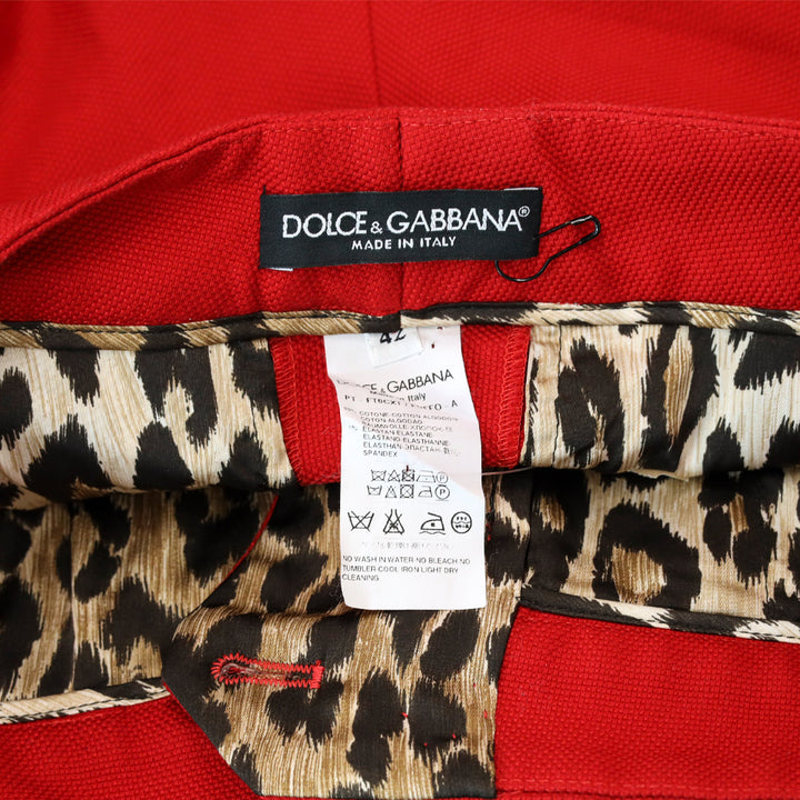 Dolce & Gabbana Red Cotton Canvas Straight Leg Mid-Rise Pants
