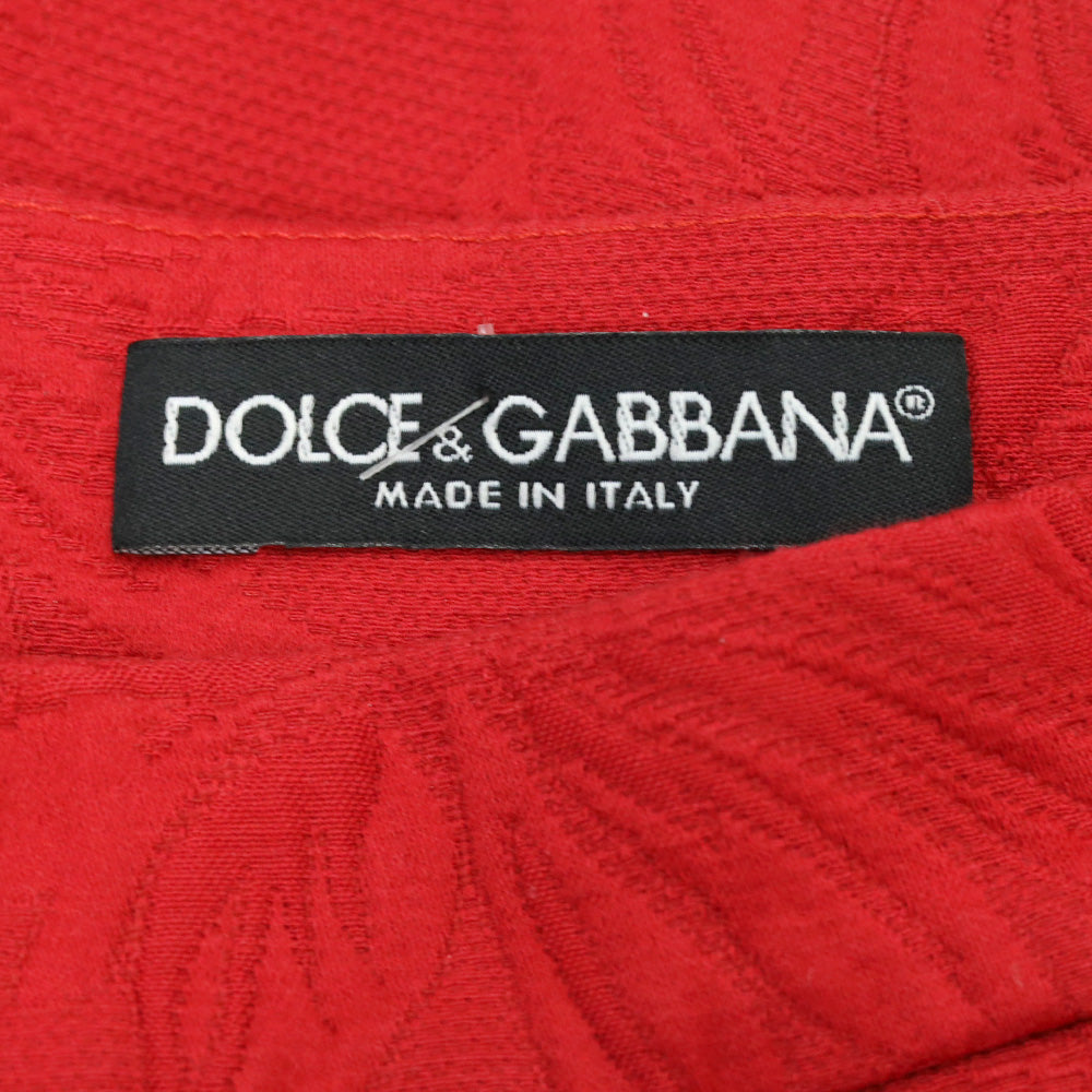 Dolce & Gabbana Red Floral Jacquard Cotton Pleated Flared Mini Skirt