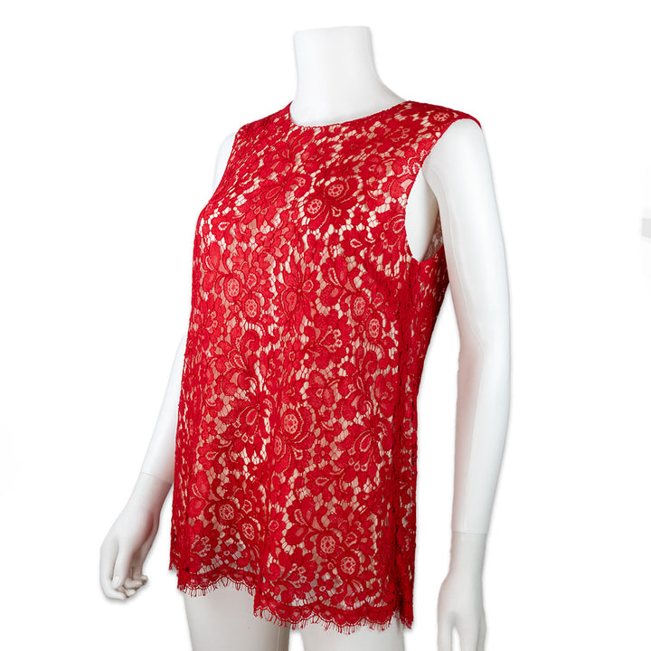 Dolce & Gabbana Red Lace Sleeveless Top