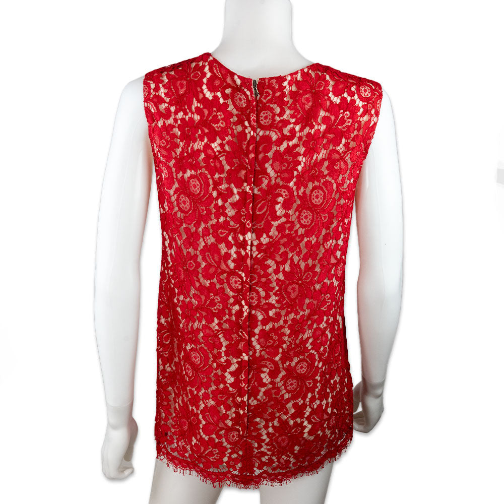 Dolce & Gabbana Red Lace Sleeveless Top