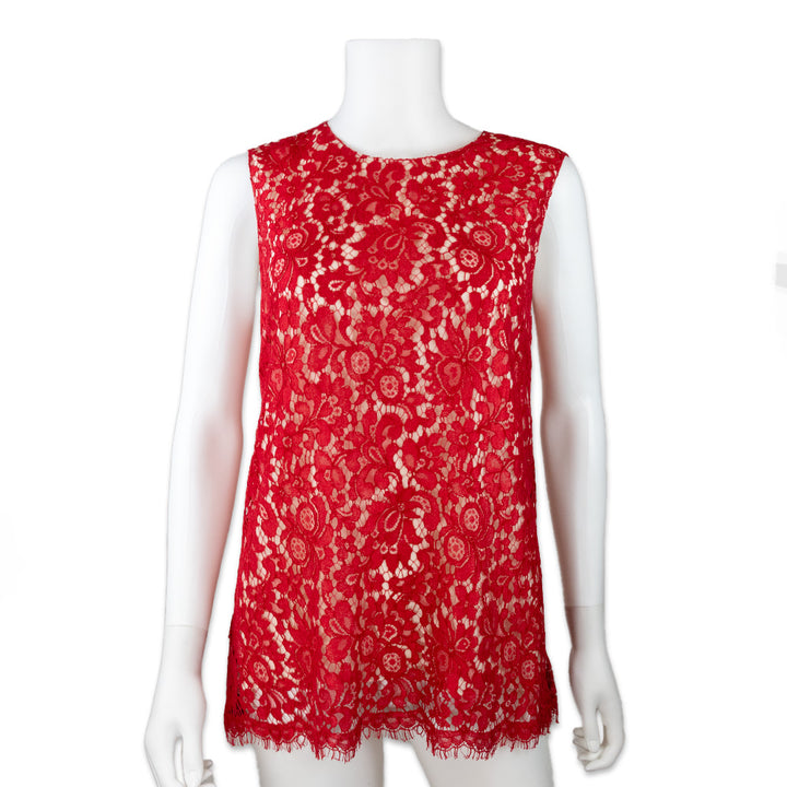 Dolce & Gabbana Red Lace Sleeveless Top