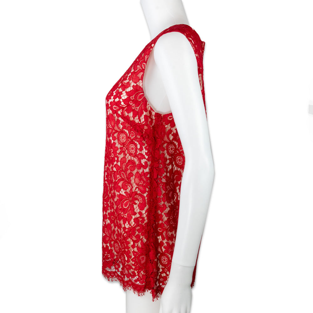 Dolce & Gabbana Red Lace Sleeveless Top