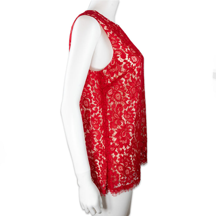 Dolce & Gabbana Red Lace Sleeveless Top