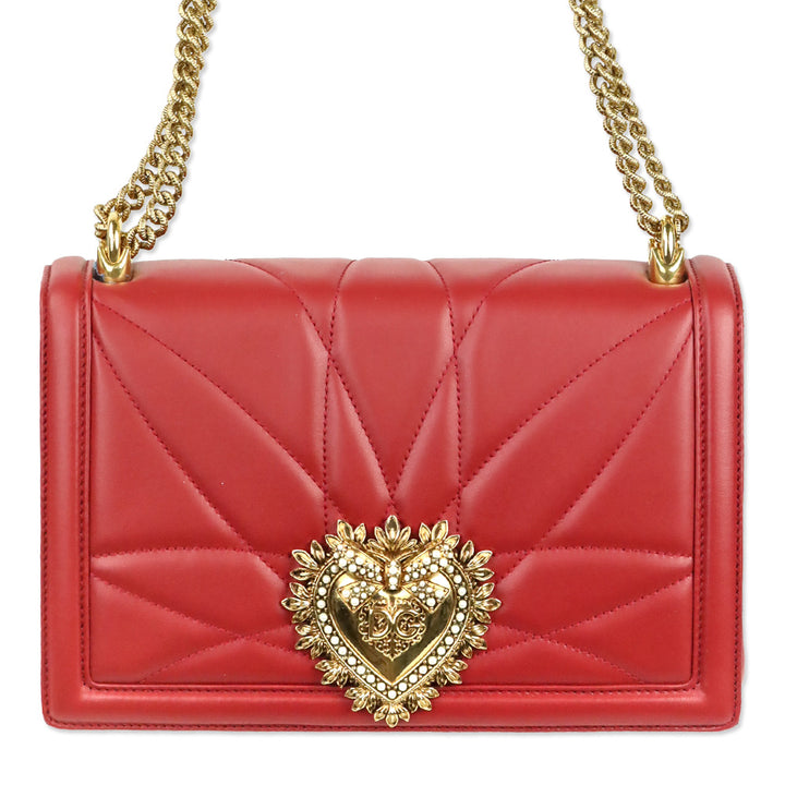 Dolce & Gabbana Red Quilted Nappa Leather Medium Devotion Bag