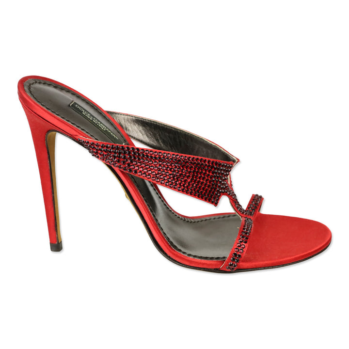 Dolce & Gabbana Red Satin Pave Crystal Criss Cross Mule Sandal