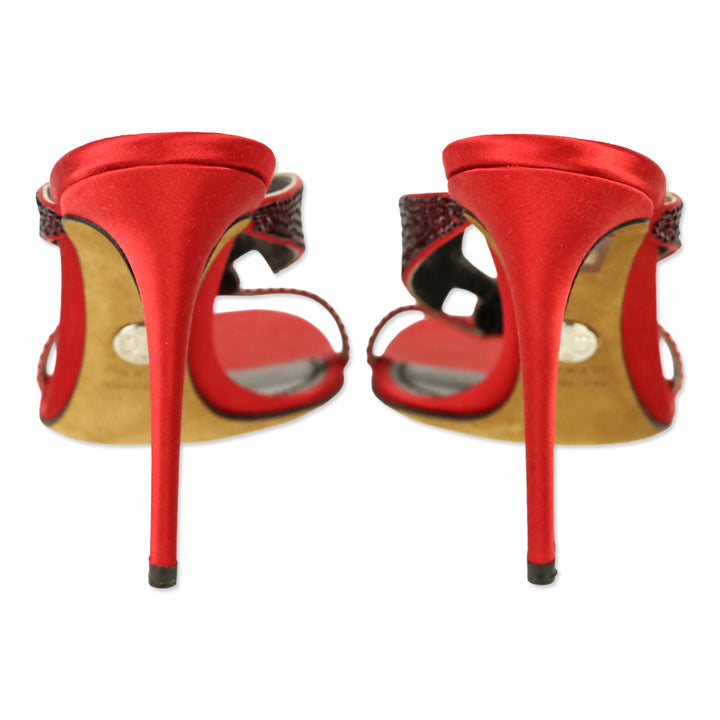 Dolce & Gabbana Red Satin Pave Crystal Criss Cross Mule Sandal