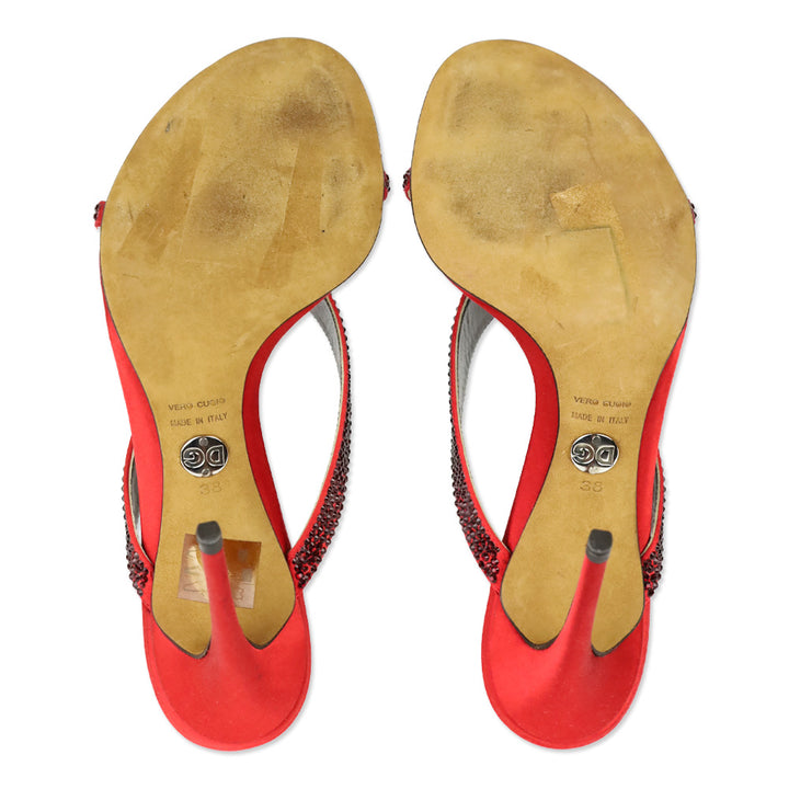 Dolce & Gabbana Red Satin Pave Crystal Criss Cross Mule Sandal