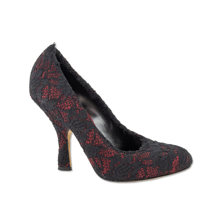 Dolce & Gabbana Red Suede Black Lace Pump