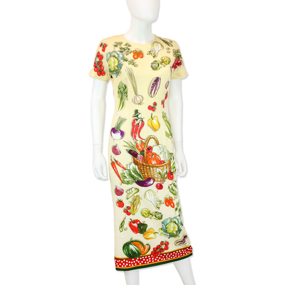 Dolce & Gabbana Vegetable-Print Charmeuse Midi Dress