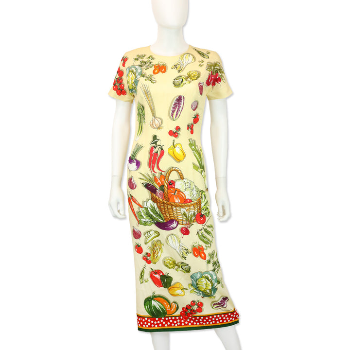 Dolce & Gabbana Vegetable-Print Charmeuse Midi Dress
