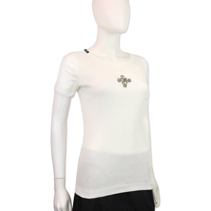 Dolce & Gabbana White Crystal Cross T-Shirt Top