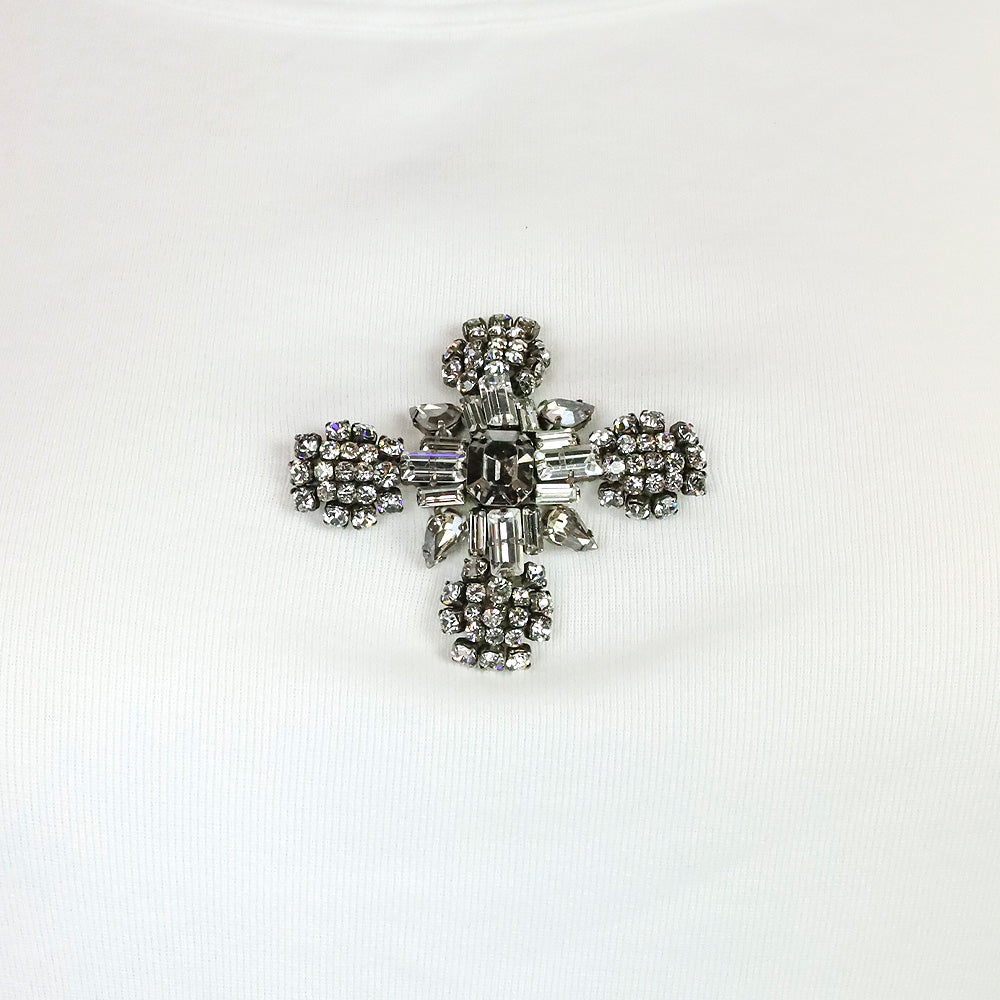 Dolce & Gabbana White Crystal Cross T-Shirt Top