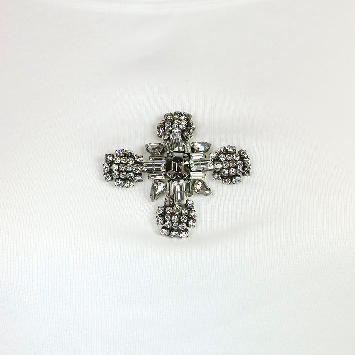 Dolce & Gabbana White Crystal Cross T-Shirt Top