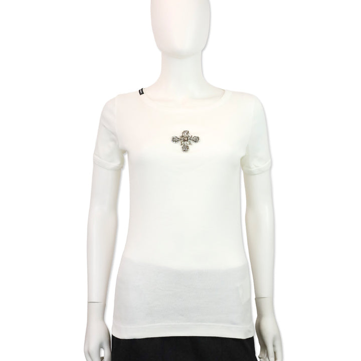 Dolce & Gabbana White Crystal Cross T-Shirt Top