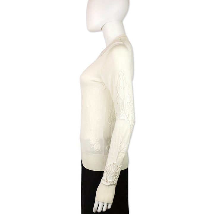 Dolce & Gabbana White Knit Floral Eyelet Long Sleeve Sweater