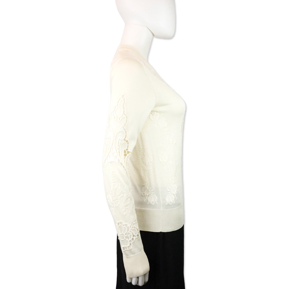 Dolce & Gabbana White Knit Floral Eyelet Long Sleeve Sweater