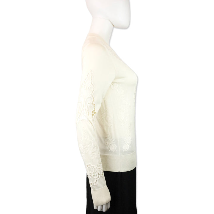 Dolce & Gabbana White Knit Floral Eyelet Long Sleeve Sweater