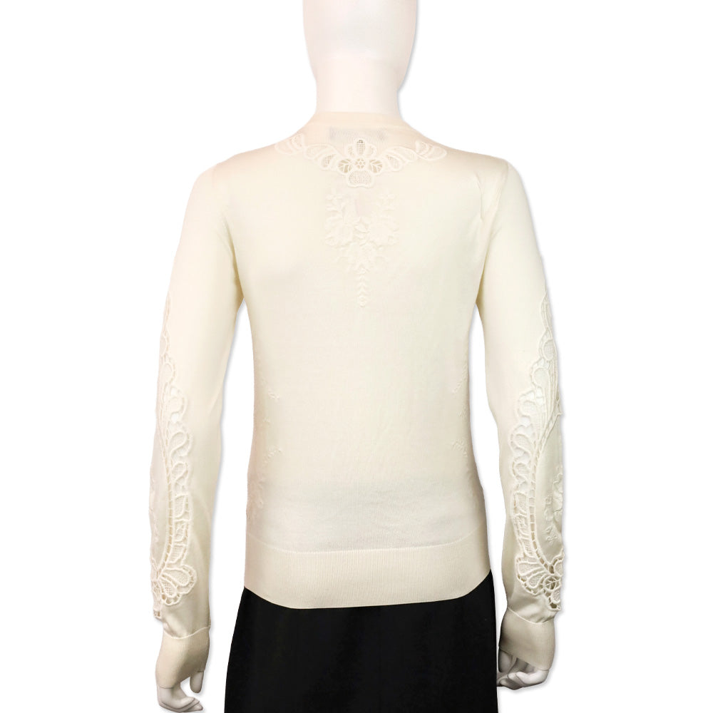 Dolce & Gabbana White Knit Floral Eyelet Long Sleeve Sweater