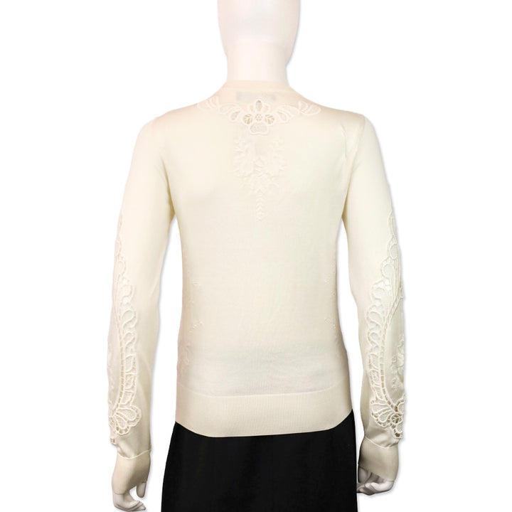 Dolce & Gabbana White Knit Floral Eyelet Long Sleeve Sweater