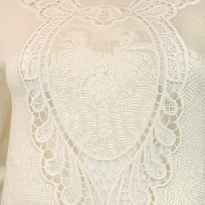 Dolce & Gabbana White Knit Floral Eyelet Long Sleeve Sweater