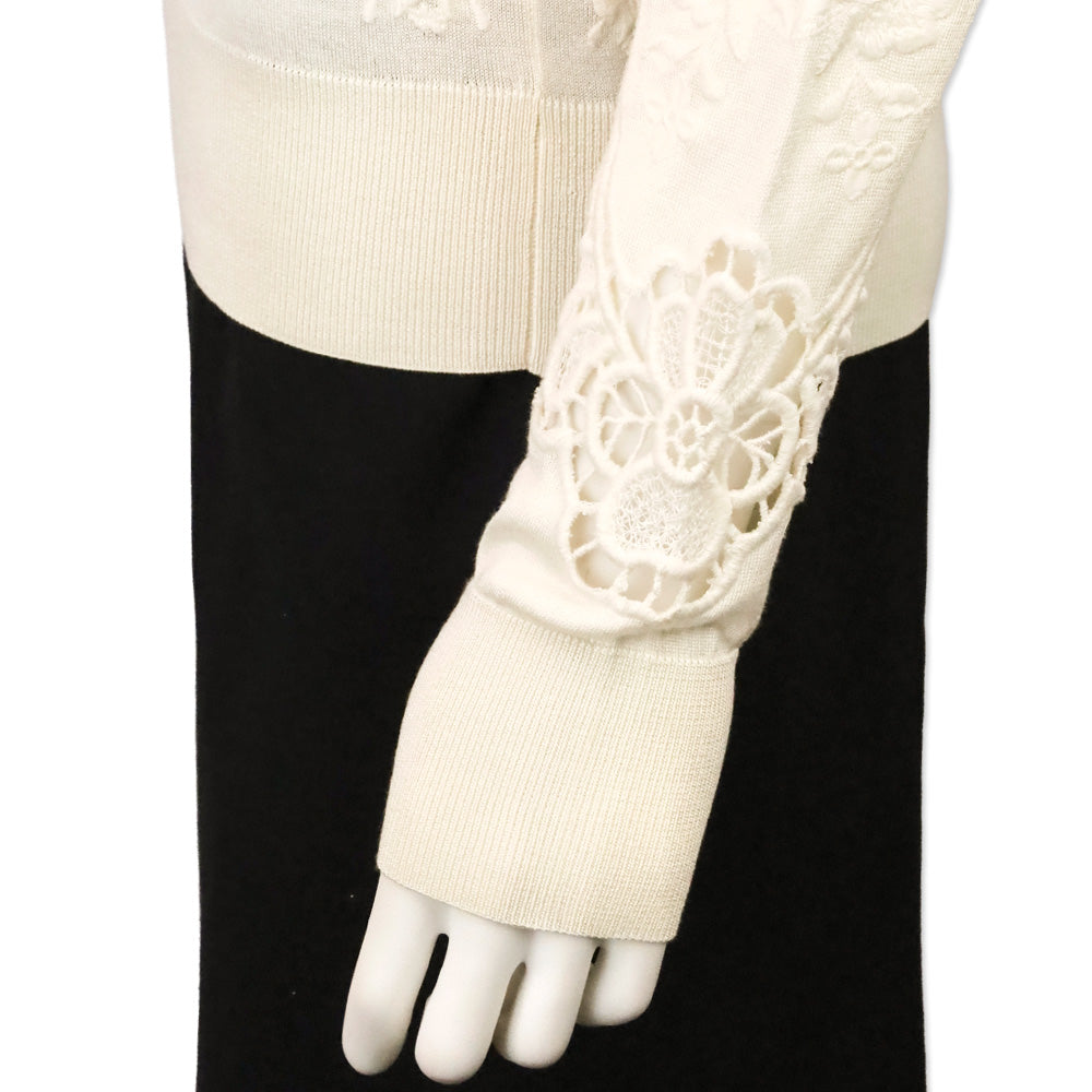 Dolce & Gabbana White Knit Floral Eyelet Long Sleeve Sweater
