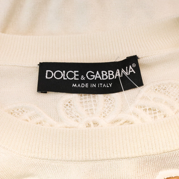 Dolce & Gabbana White Knit Floral Eyelet Long Sleeve Sweater
