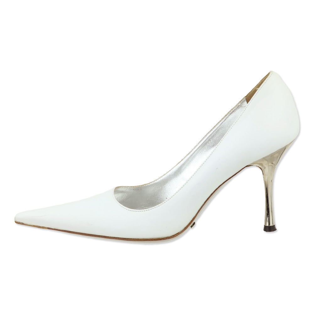 Dolce & Gabbana White Leather Pointed Toe Pumps