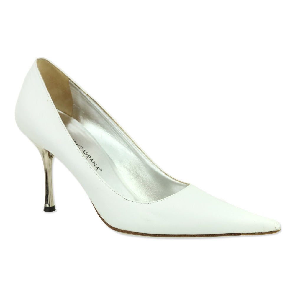Dolce & Gabbana White Leather Pointed Toe Pumps