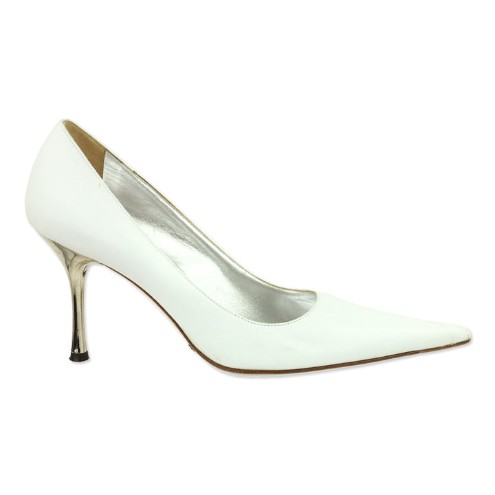 Dolce & Gabbana White Leather Pointed Toe Pumps
