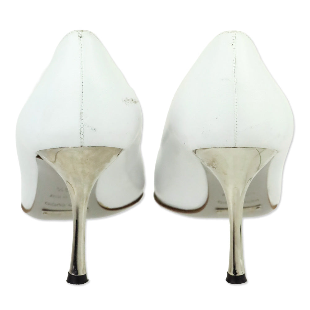 Dolce & Gabbana White Leather Pointed Toe Pumps