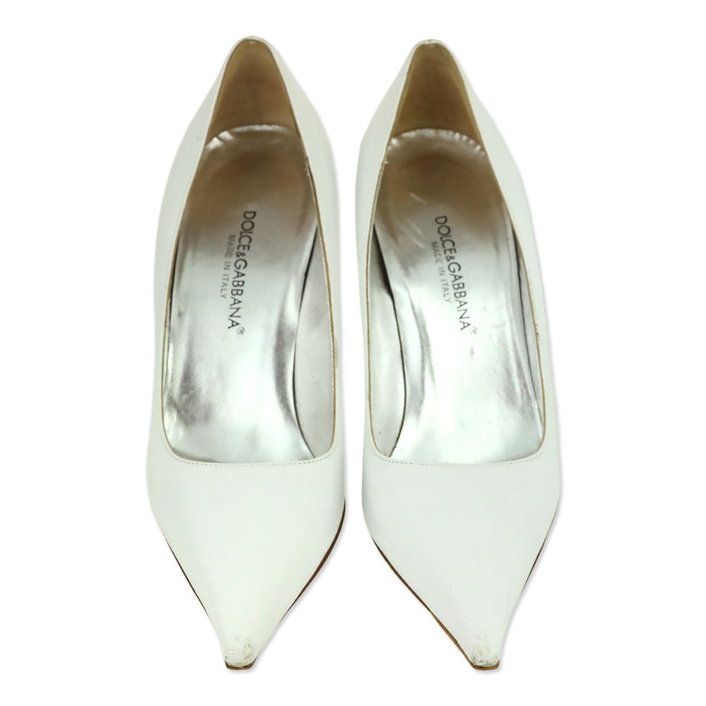 Dolce & Gabbana White Leather Pointed Toe Pumps
