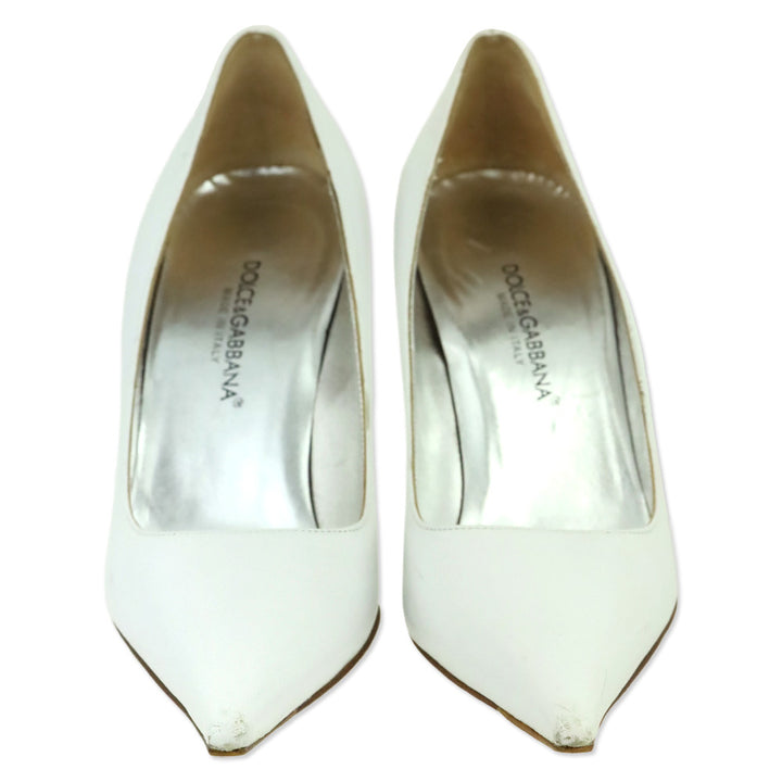 Dolce & Gabbana White Leather Pointed Toe Pumps