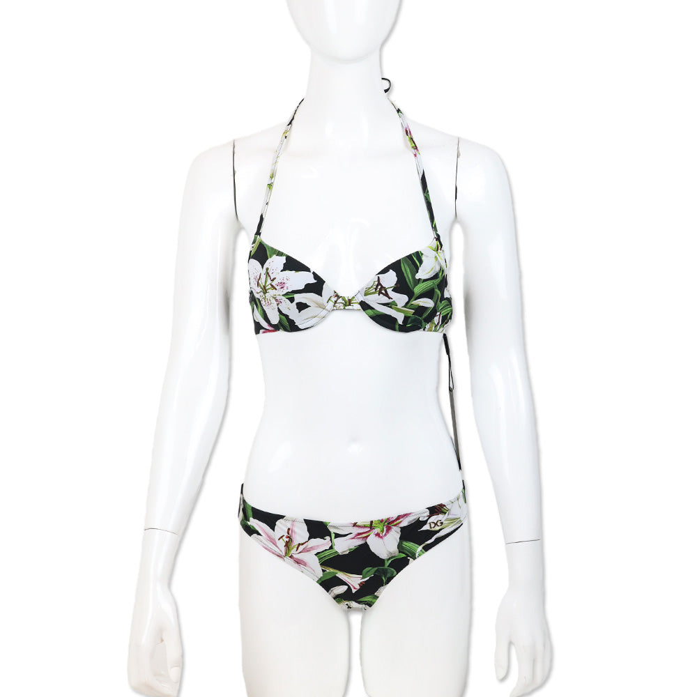 Dolce & Gabbana White Lily Print Bikini Bottom