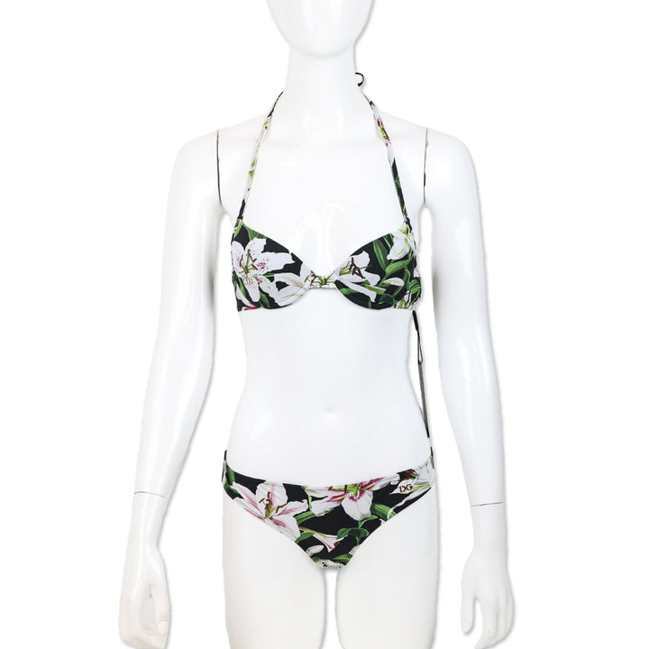 Dolce & Gabbana White Lily Print Bikini Bottom