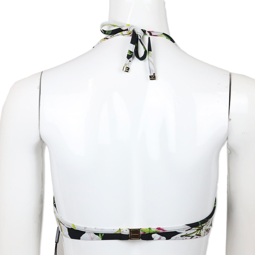 Dolce & Gabbana White Lily Print Bikini Top