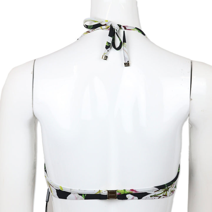Dolce & Gabbana White Lily Print Bikini Top