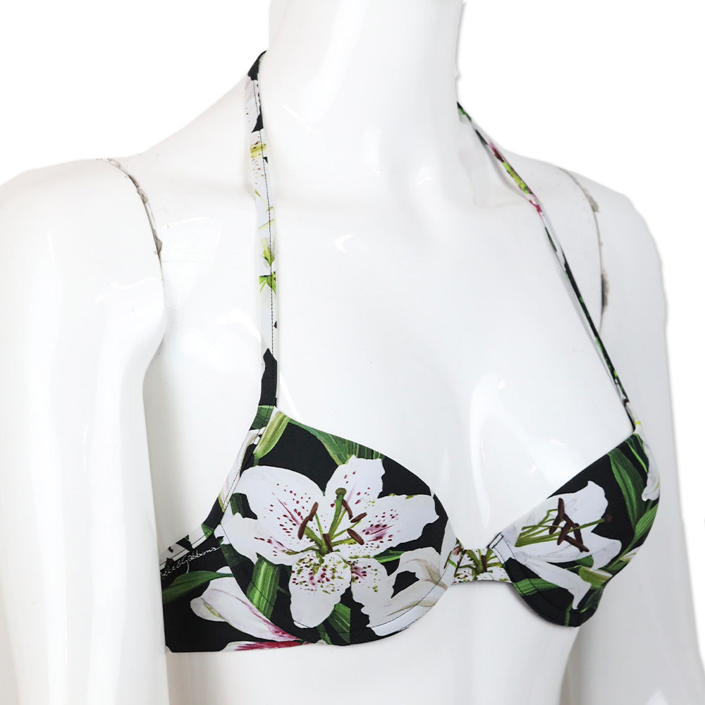 Dolce & Gabbana White Lily Print Bikini Top